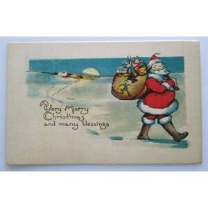 Santa Claus Outside In Snow Christmas Postcard Metropolitan News Unused 1105